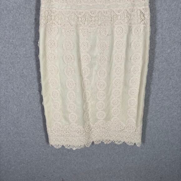 Kay Unger Crochet Dress 8 Cream Lace Pencil Cottage Beach Bride Neutral Boho - Picture 3 of 16